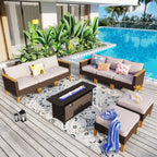 Ensemble de canapés d'extérieur en osier 8 pièces, grands ensembles de conversation avec table et foyer