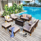 Ensemble de canapés d'extérieur en osier 8 pièces, grands ensembles de conversation avec table et foyer