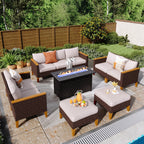 Ensemble de canapés d'extérieur en osier 8 pièces, grands ensembles de conversation avec table et foyer