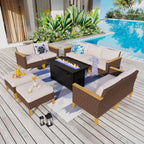 Ensemble de canapés d'extérieur en osier 8 pièces, grands ensembles de conversation avec table et foyer