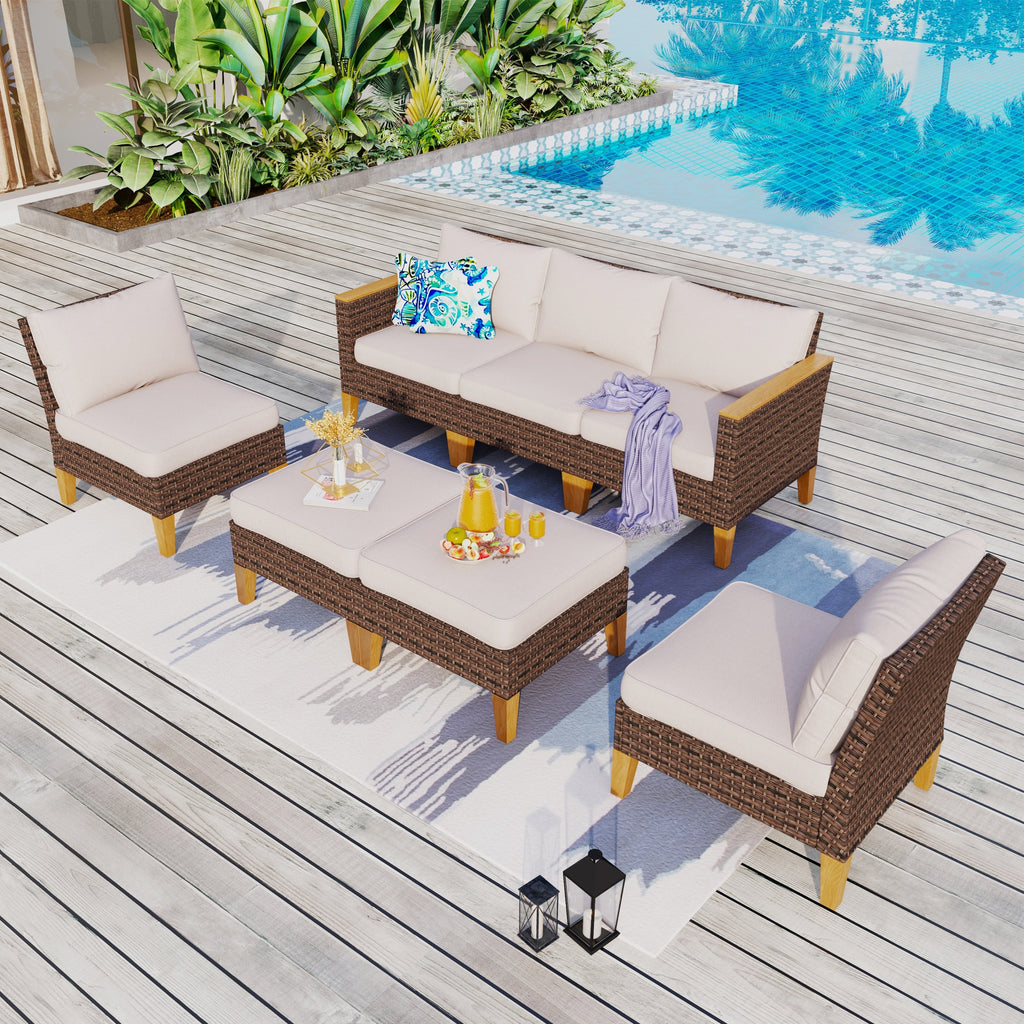 Ensemble de canapés d'extérieur en osier 8 pièces, grands ensembles de conversation avec table et foyer