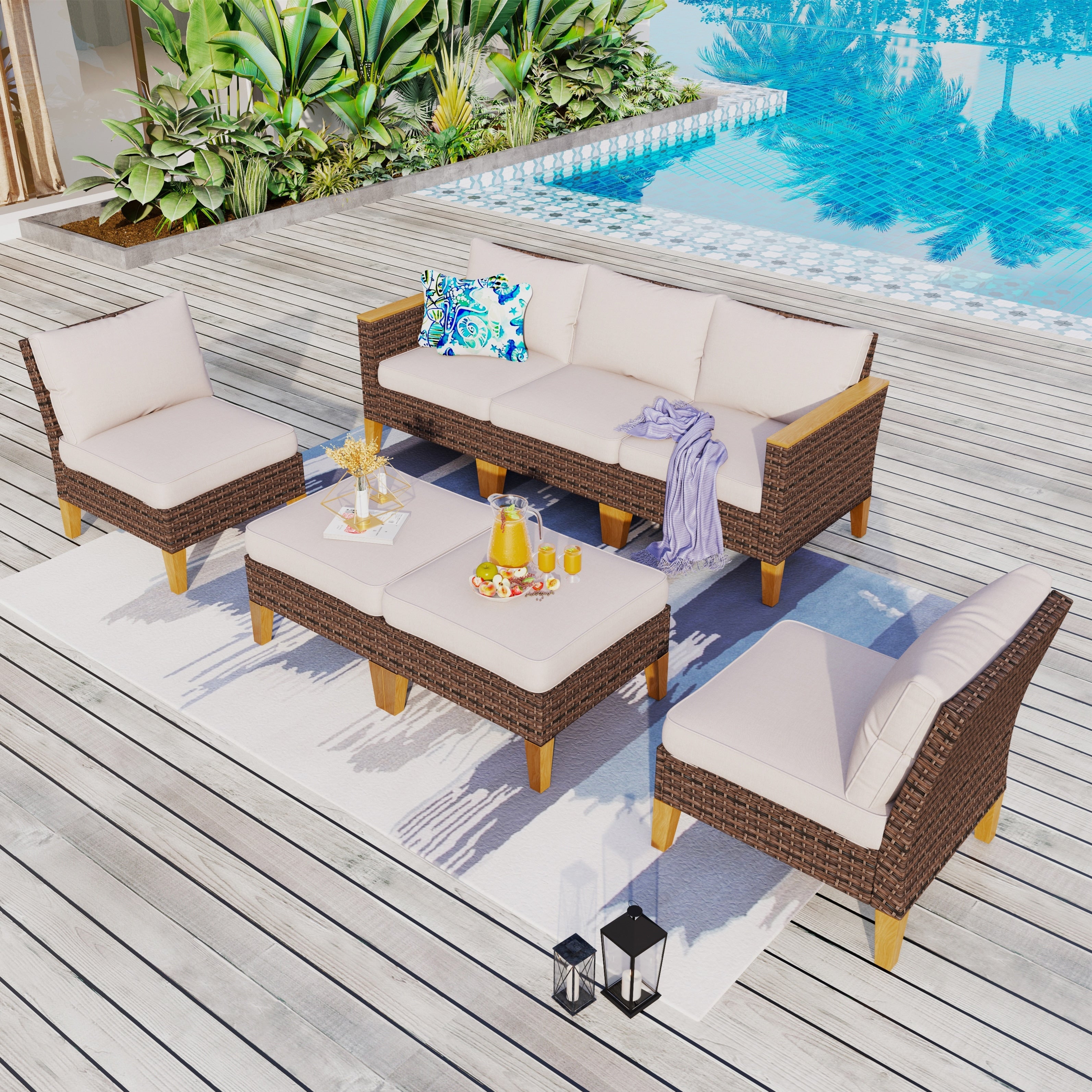 Ensemble de canapés d'extérieur en osier 8 pièces, grands ensembles de conversation avec table et foyer