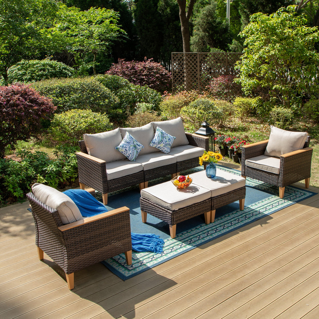 Ensemble de canapés d'extérieur en osier 8 pièces, grands ensembles de conversation avec table et foyer