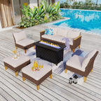 Ensemble de canapés d'extérieur en osier 8 pièces, grands ensembles de conversation avec table et foyer