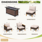 Ensemble de canapés d'extérieur en osier 8 pièces, grands ensembles de conversation avec table et foyer