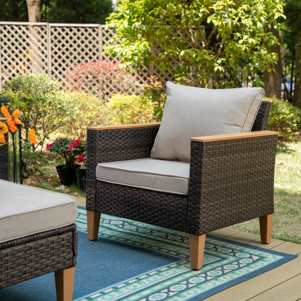 Ensemble de canapés d'extérieur en osier 8 pièces, grands ensembles de conversation avec table et foyer