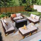Ensemble de canapés d'extérieur en osier 8 pièces, grands ensembles de conversation avec table et foyer