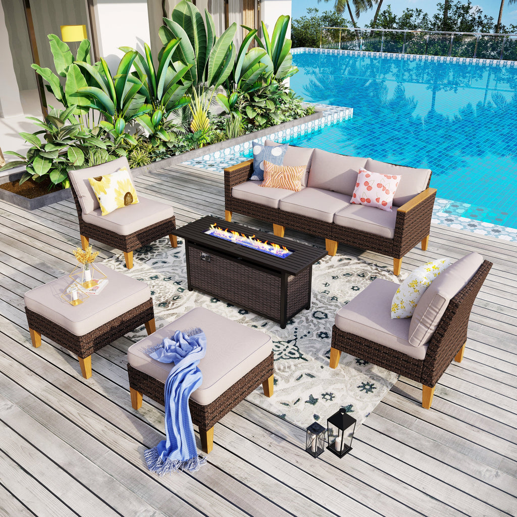 Ensemble de canapés d'extérieur en osier 8 pièces, grands ensembles de conversation avec table et foyer