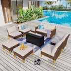 Ensemble de canapés d'extérieur en osier 8 pièces, grands ensembles de conversation avec table et foyer