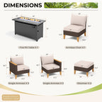 Ensemble de canapés d'extérieur en osier 8 pièces, grands ensembles de conversation avec table et foyer