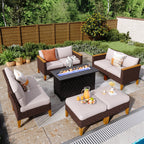 Ensemble de canapés d'extérieur en osier 8 pièces, grands ensembles de conversation avec table et foyer