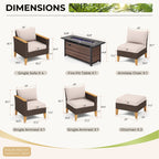 Ensemble de canapés d'extérieur en osier 8 pièces, grands ensembles de conversation avec table et foyer