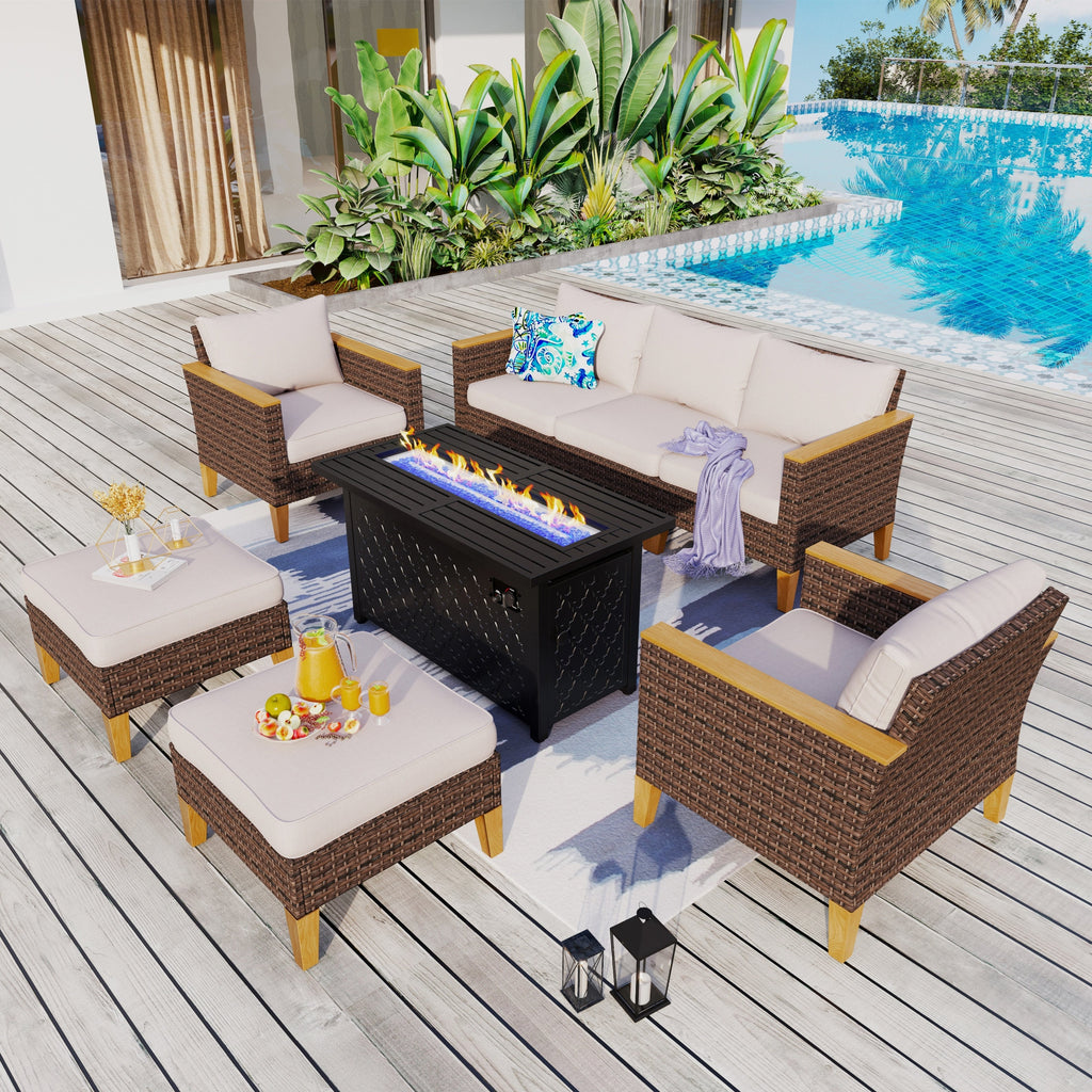 Ensemble de canapés d'extérieur en osier 8 pièces, grands ensembles de conversation avec table et foyer