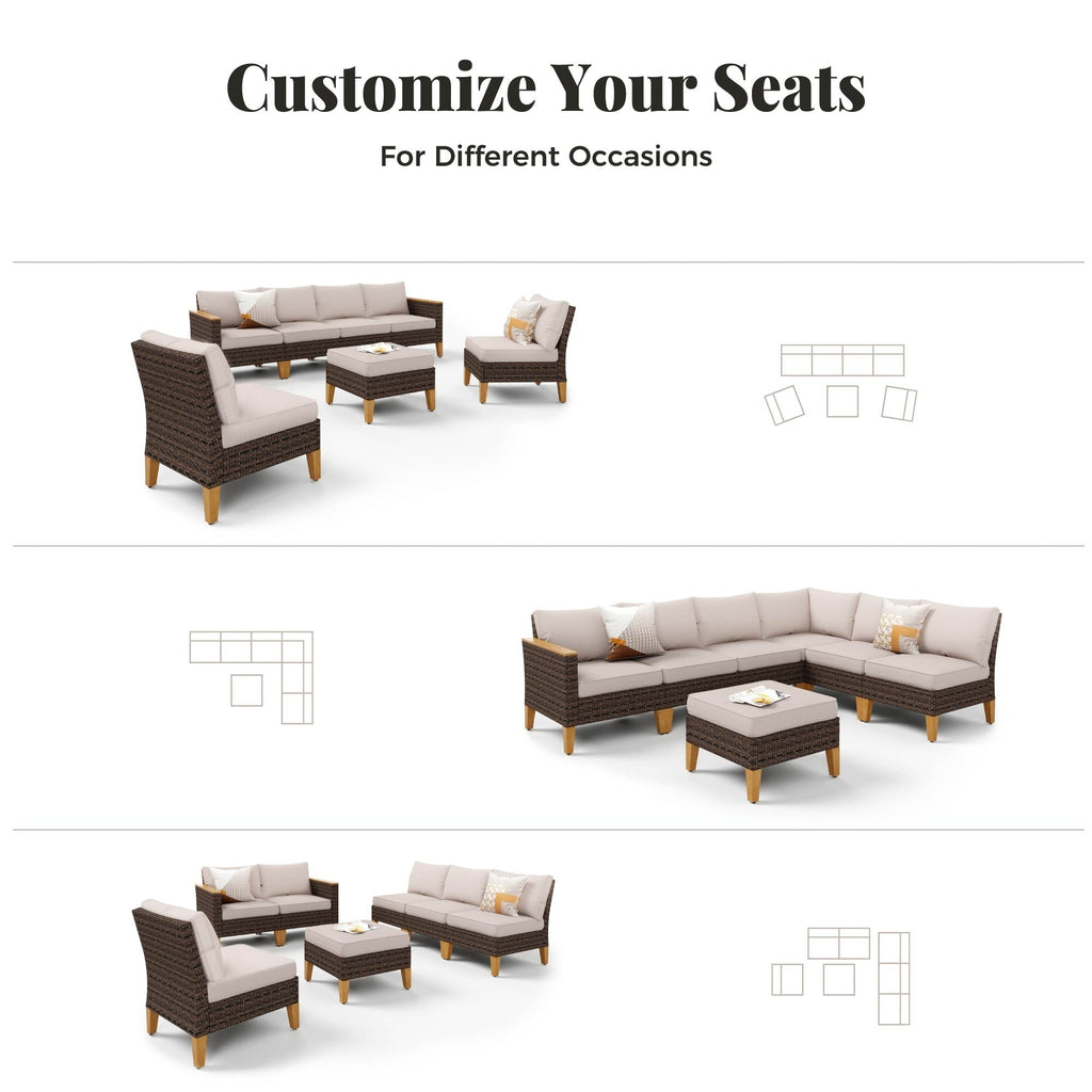 Ensemble de canapés d'extérieur en osier 8 pièces, grands ensembles de conversation avec table et foyer