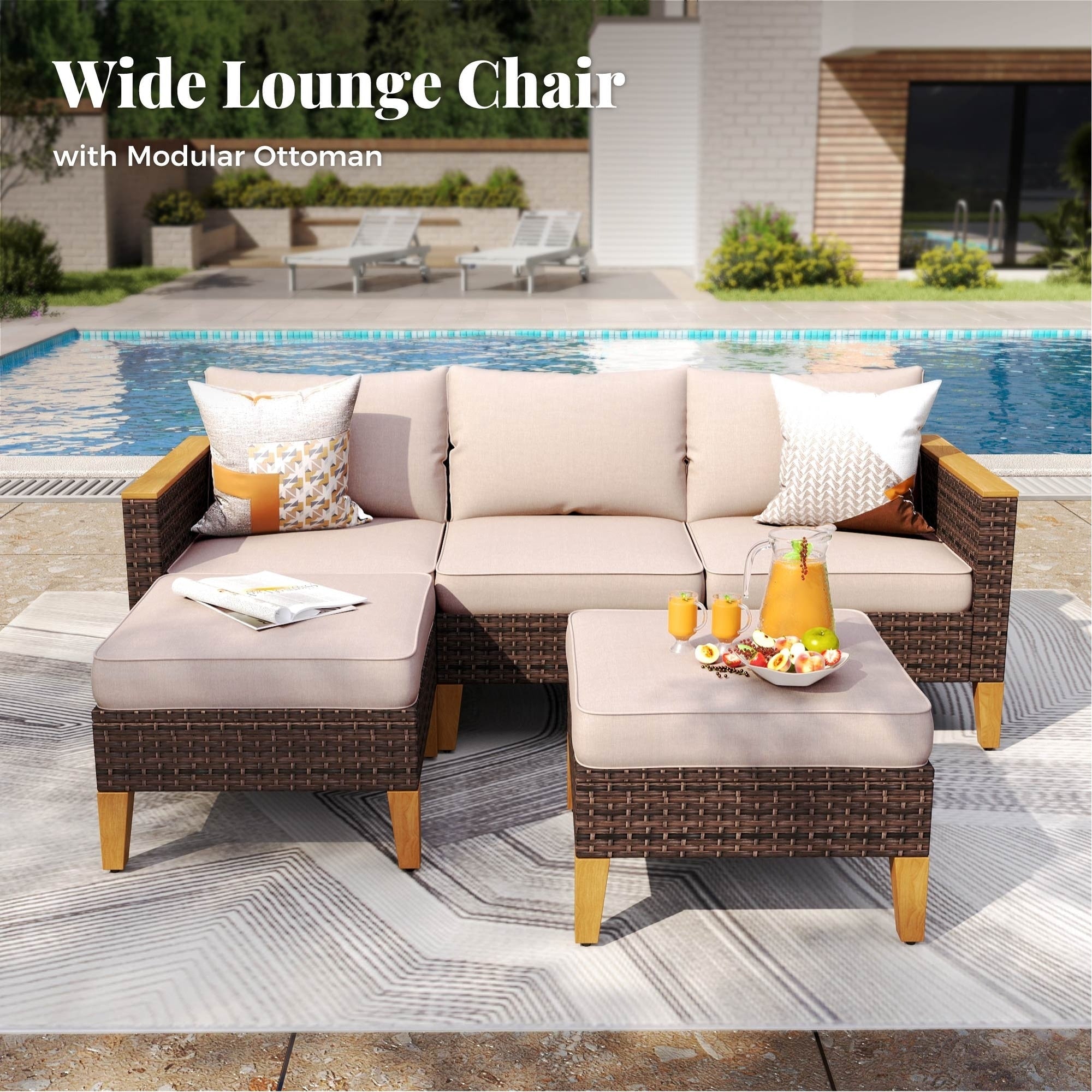 Ensemble de canapés d'extérieur en osier 8 pièces, grands ensembles de conversation avec table et foyer