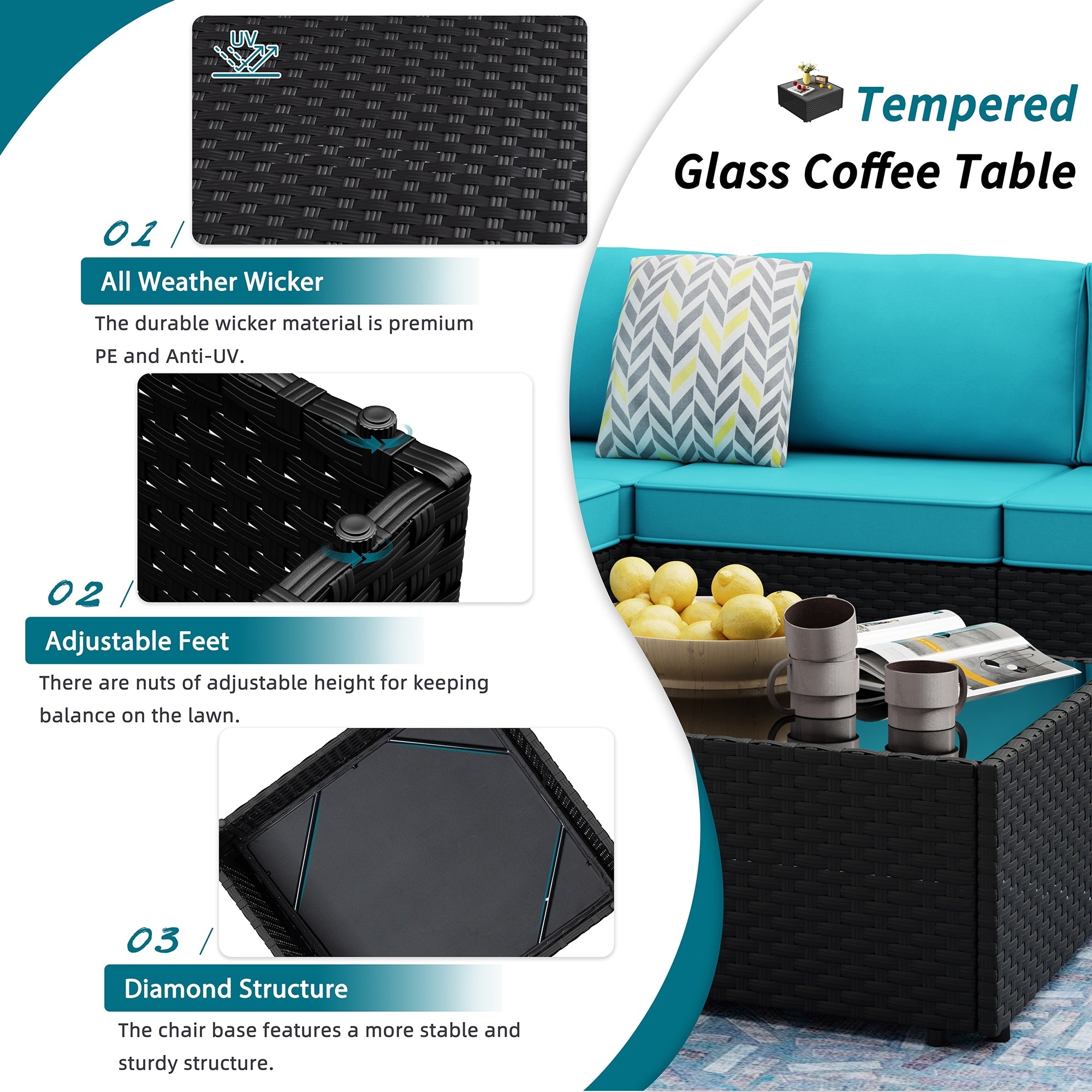 Ensemble de sièges sectionnels 8 pièces avec foyer