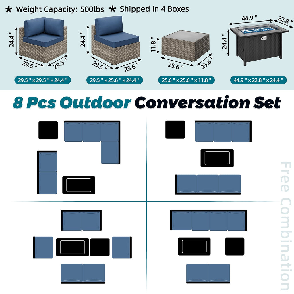 Ensemble de sièges sectionnels 8 pièces avec foyer