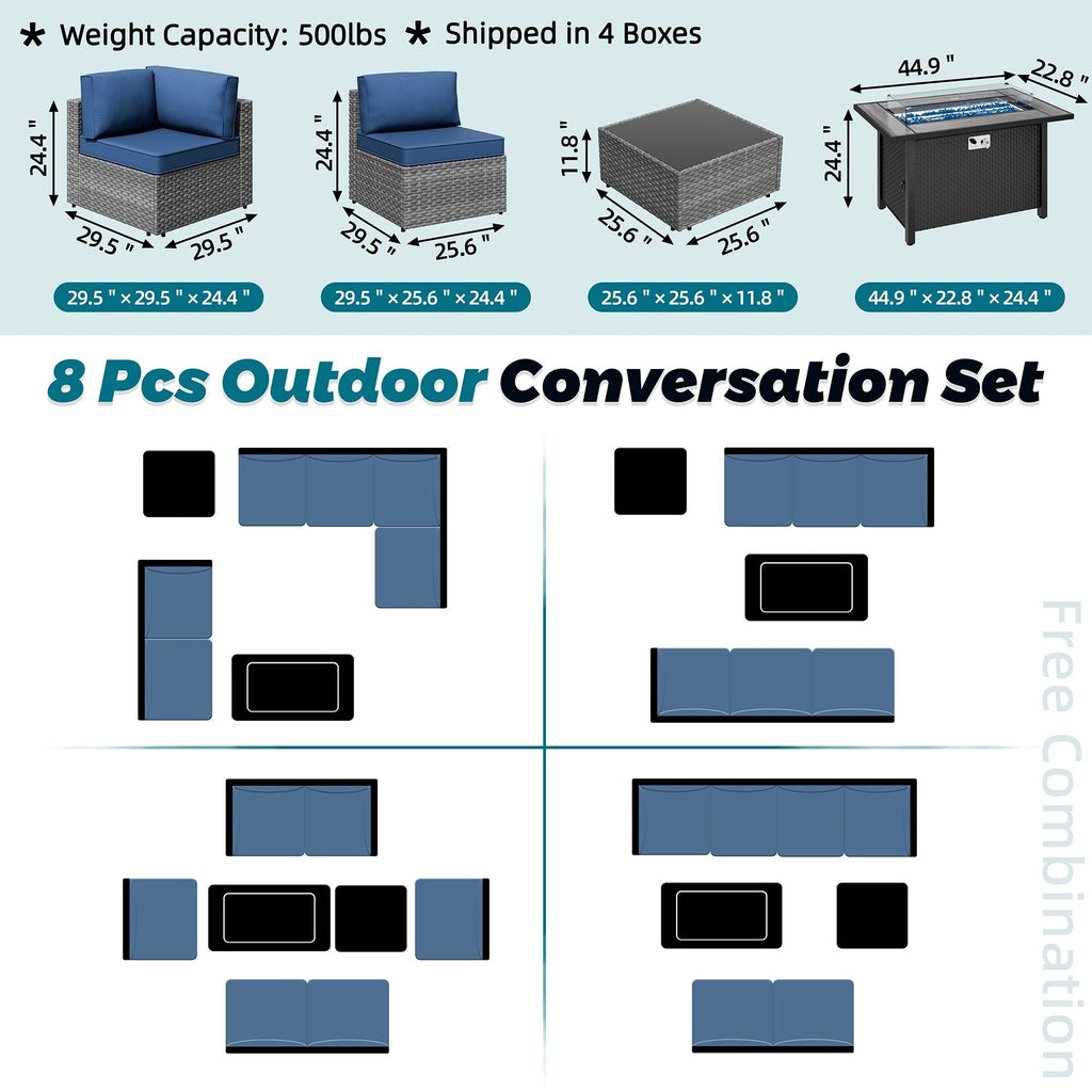 Ensemble de sièges sectionnels 8 pièces avec foyer