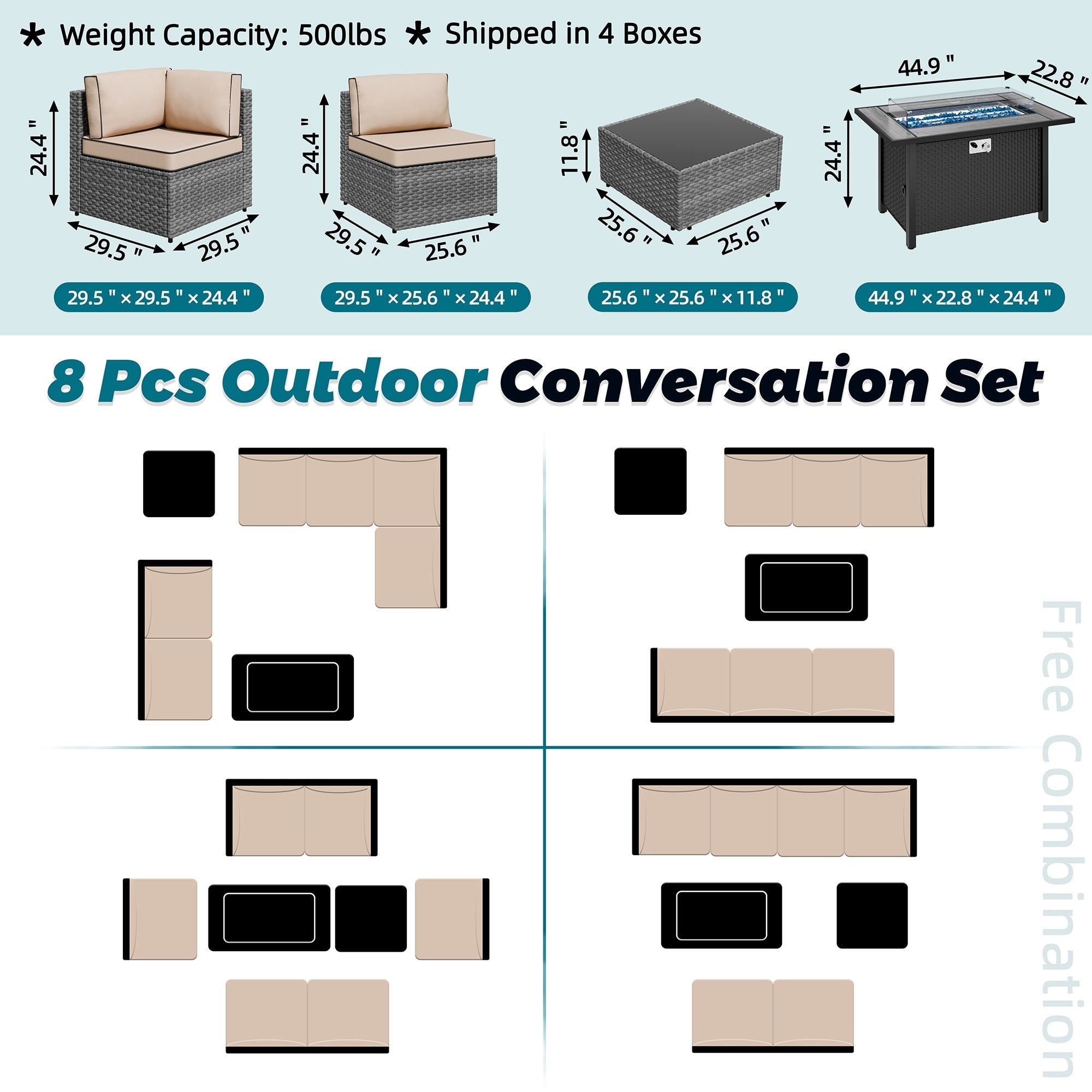 Ensemble de sièges sectionnels 8 pièces avec foyer