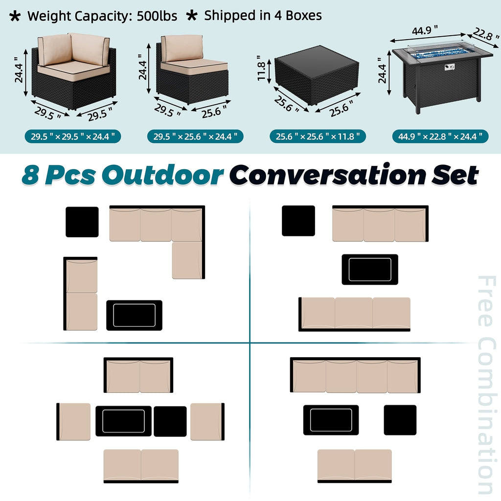 Ensemble de sièges sectionnels 8 pièces avec foyer