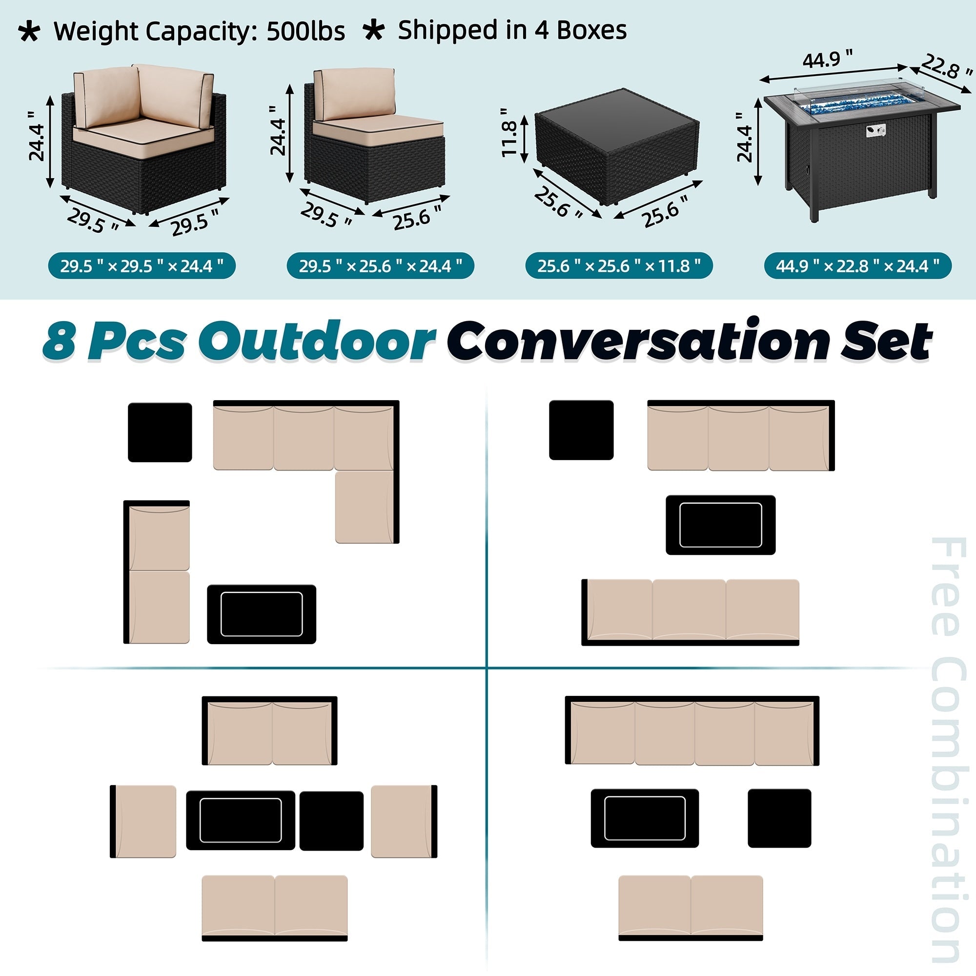 Ensemble de sièges sectionnels 8 pièces avec foyer