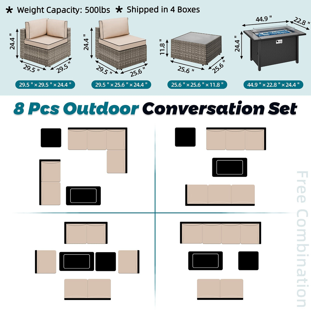 Ensemble de sièges sectionnels 8 pièces avec foyer