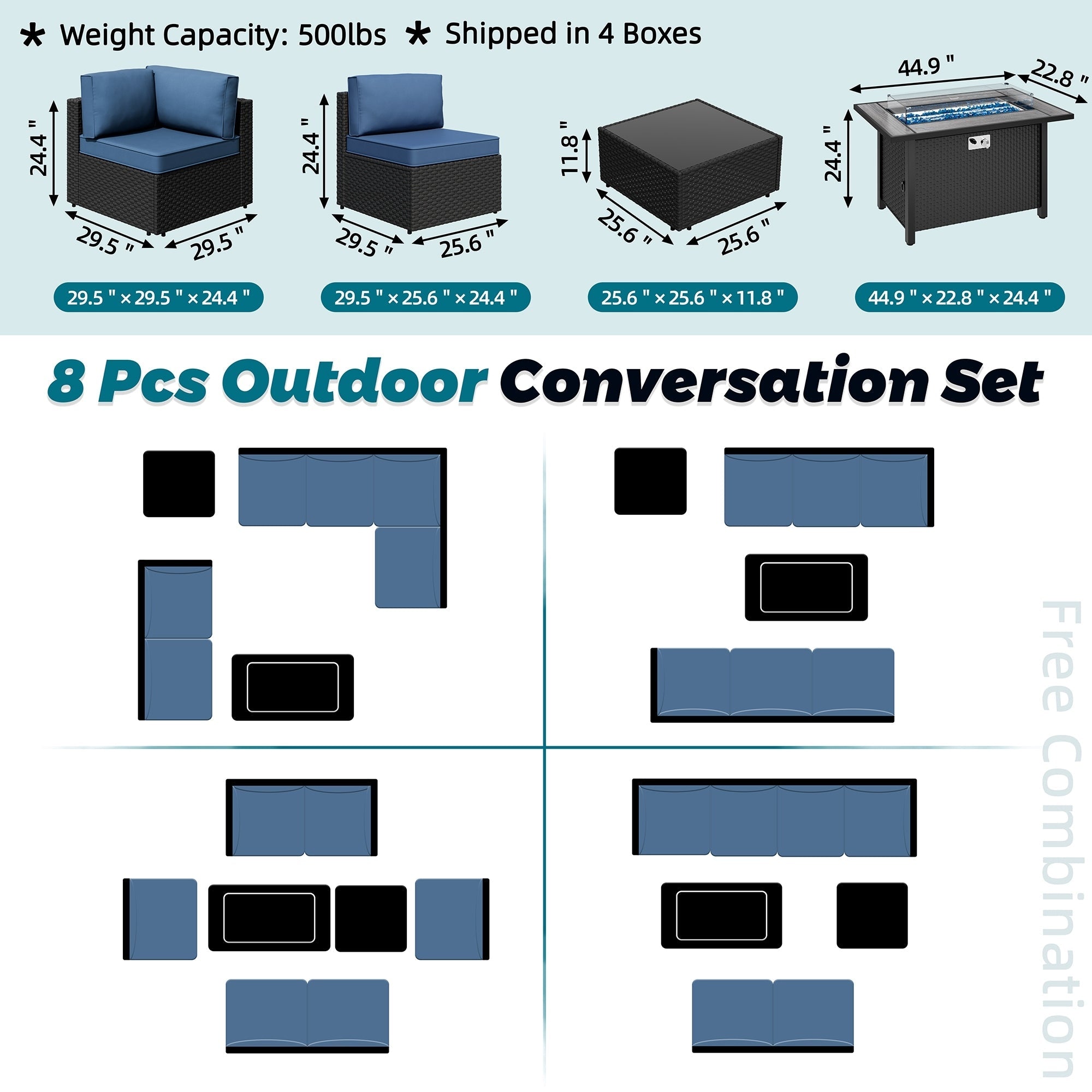 Ensemble de sièges sectionnels 8 pièces avec foyer