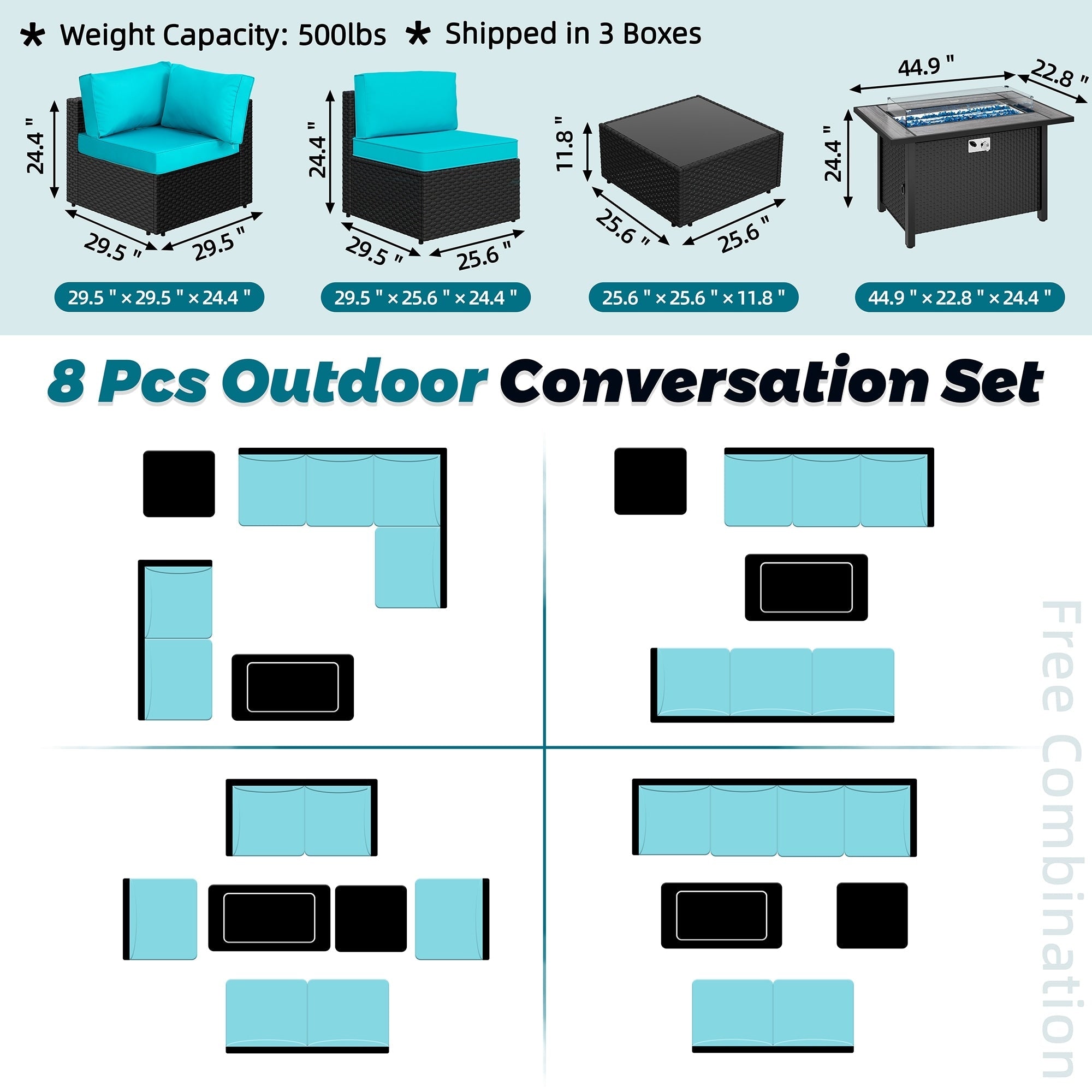 Ensemble de sièges sectionnels 8 pièces avec foyer