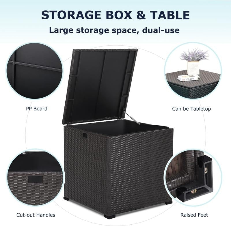 Ensemble de meubles de jardin en osier 8 pièces avec table de rangement bleu