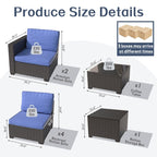 Ensemble de meubles de jardin en osier 8 pièces avec table de rangement bleu