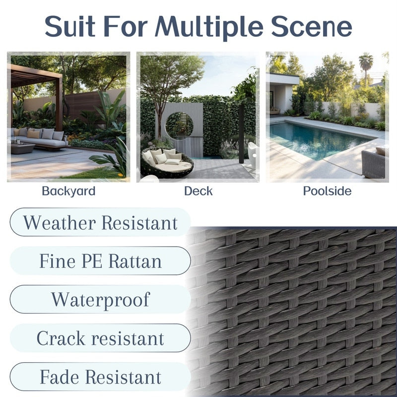 Ensemble de meubles de jardin en osier 8 pièces avec table de rangement bleu