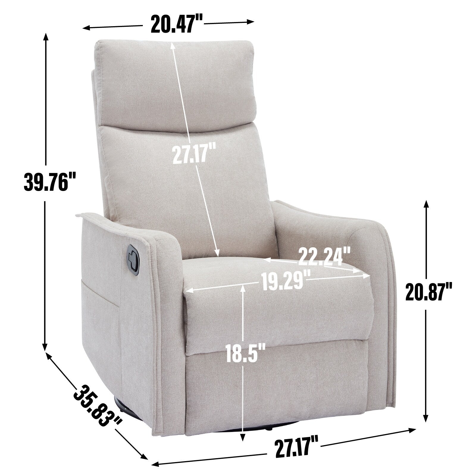Fauteuil inclinable manuel à 8 points de massage, fauteuil à bascule pivotant en tissu, fauteuil simple avec bascule et chauffage lombaire