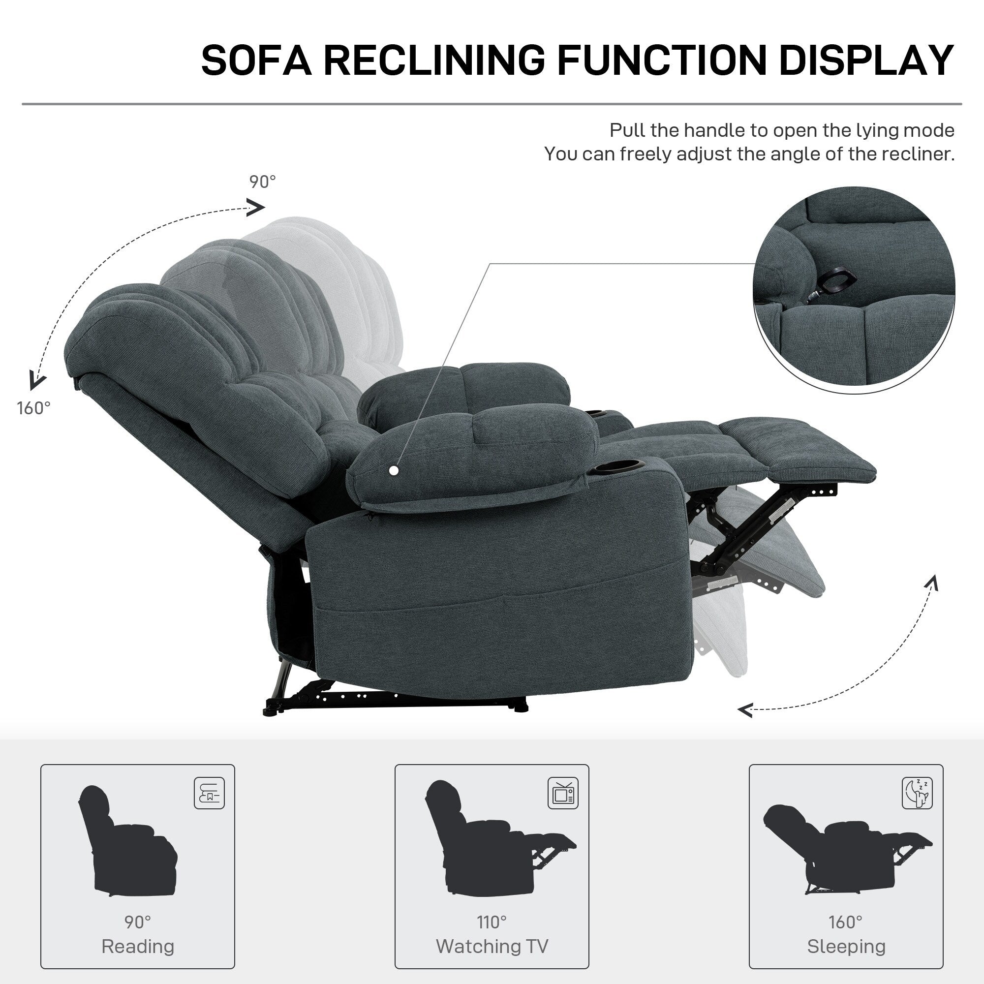 Fauteuil inclinable massant 8 points, fauteuil de salon robuste avec chauffage et vibrations, dossier réglable et porte-gobelets