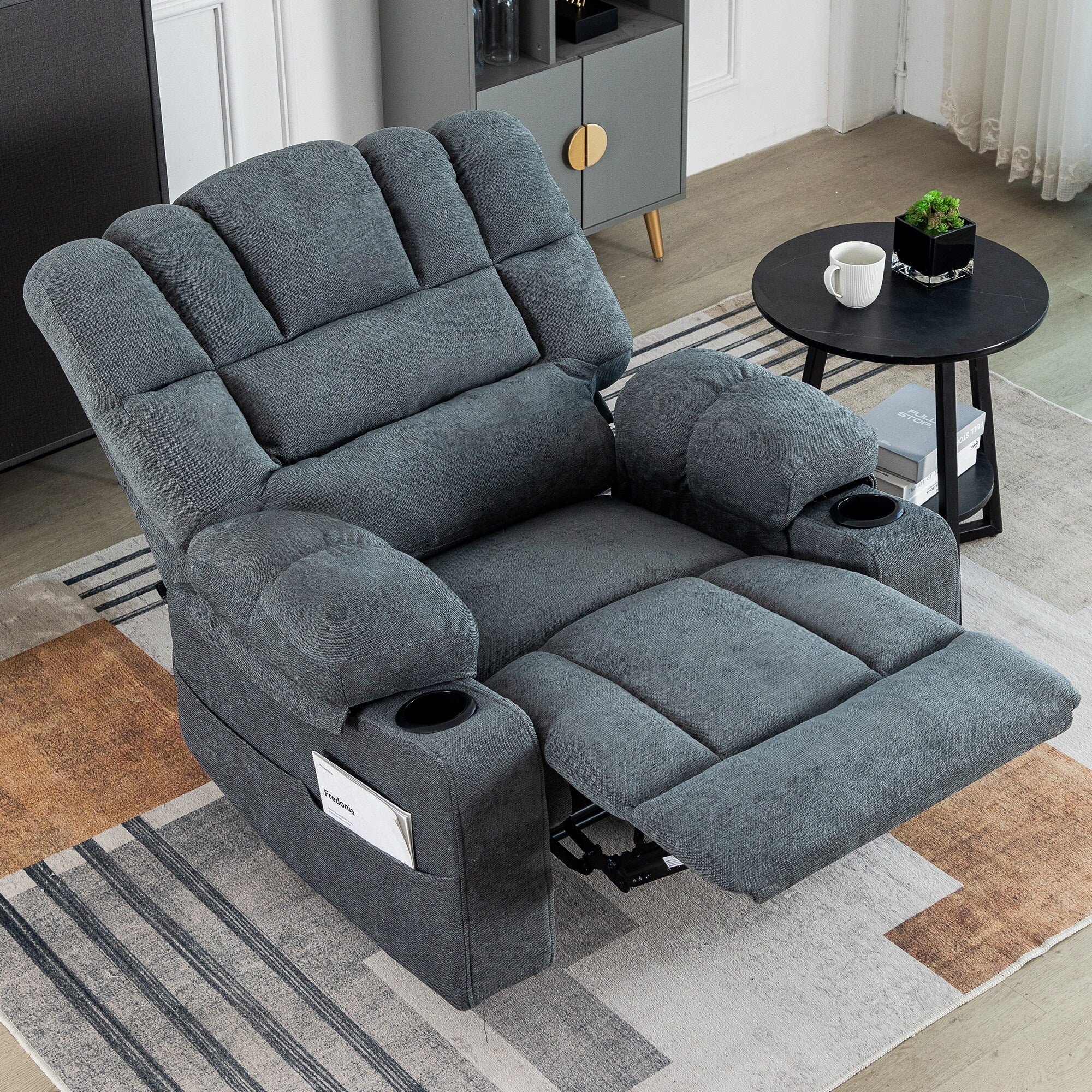 Fauteuil inclinable massant 8 points, fauteuil de salon robuste avec chauffage et vibrations, dossier réglable et porte-gobelets