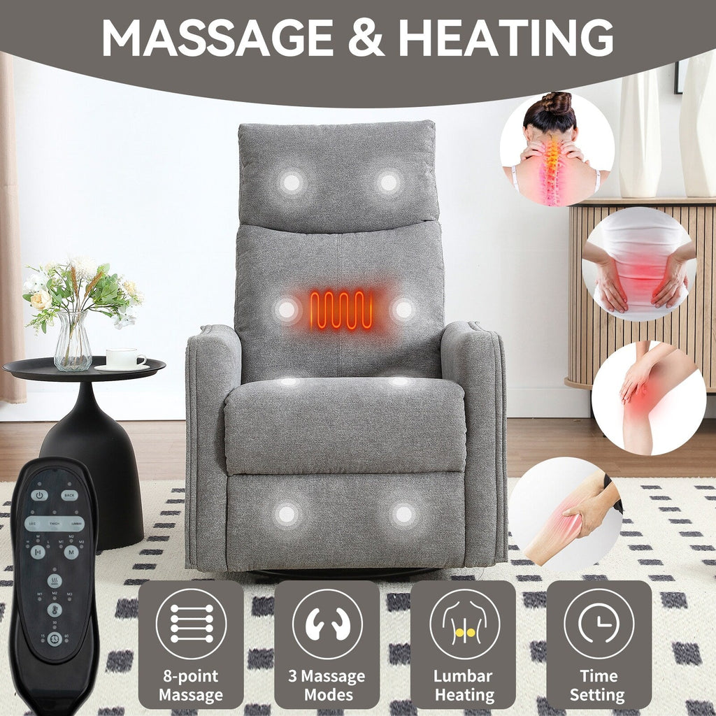 Fauteuil de massage pivotant à 360° avec vibrations en 8 points, dossier réglable, inclinable manuel, avec massage et chauffage lombaire