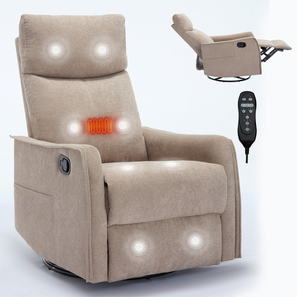 Fauteuil de massage pivotant à 360° avec vibrations en 8 points, dossier réglable, inclinable manuel, avec massage et chauffage lombaire