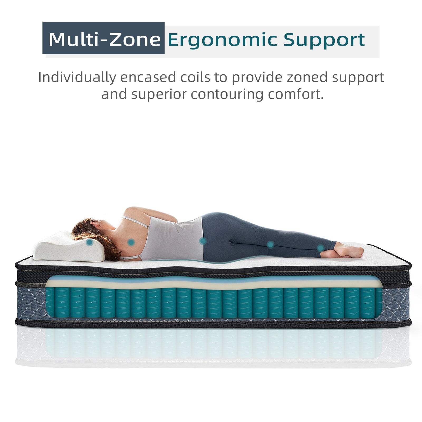 Matelas hybride en mousse à mémoire de forme infusée de gel, ferme et moyennement ferme, de 8 po, rafraîchissant et respirant, certifié CertiPUR-US, SGS et OEKO-TEX.