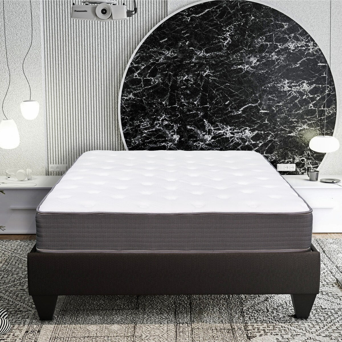 Matelas hybride à ressorts ensachés pour lit simple de 20 cm, matelas en mousse viscoélastique souple avec plateau Euro Top, blanc/gris