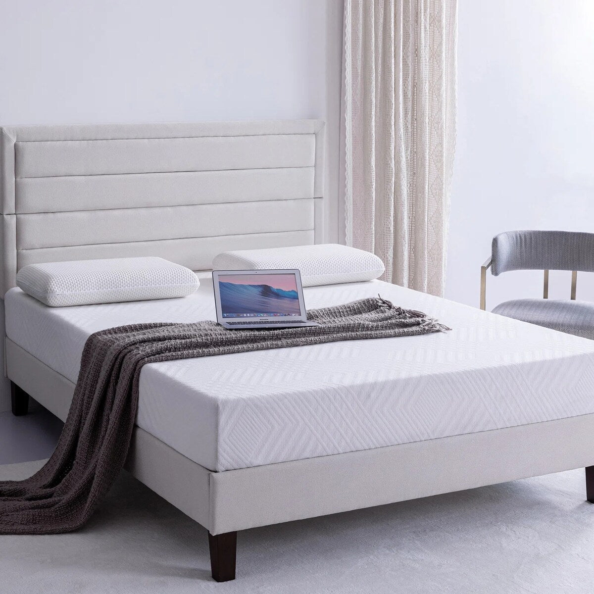 Matelas en mousse à mémoire de forme au gel de thé vert de 8 pouces, matelas rafraîchissant à sensation moyenne, livré dans une boîte, CertiPUR-US