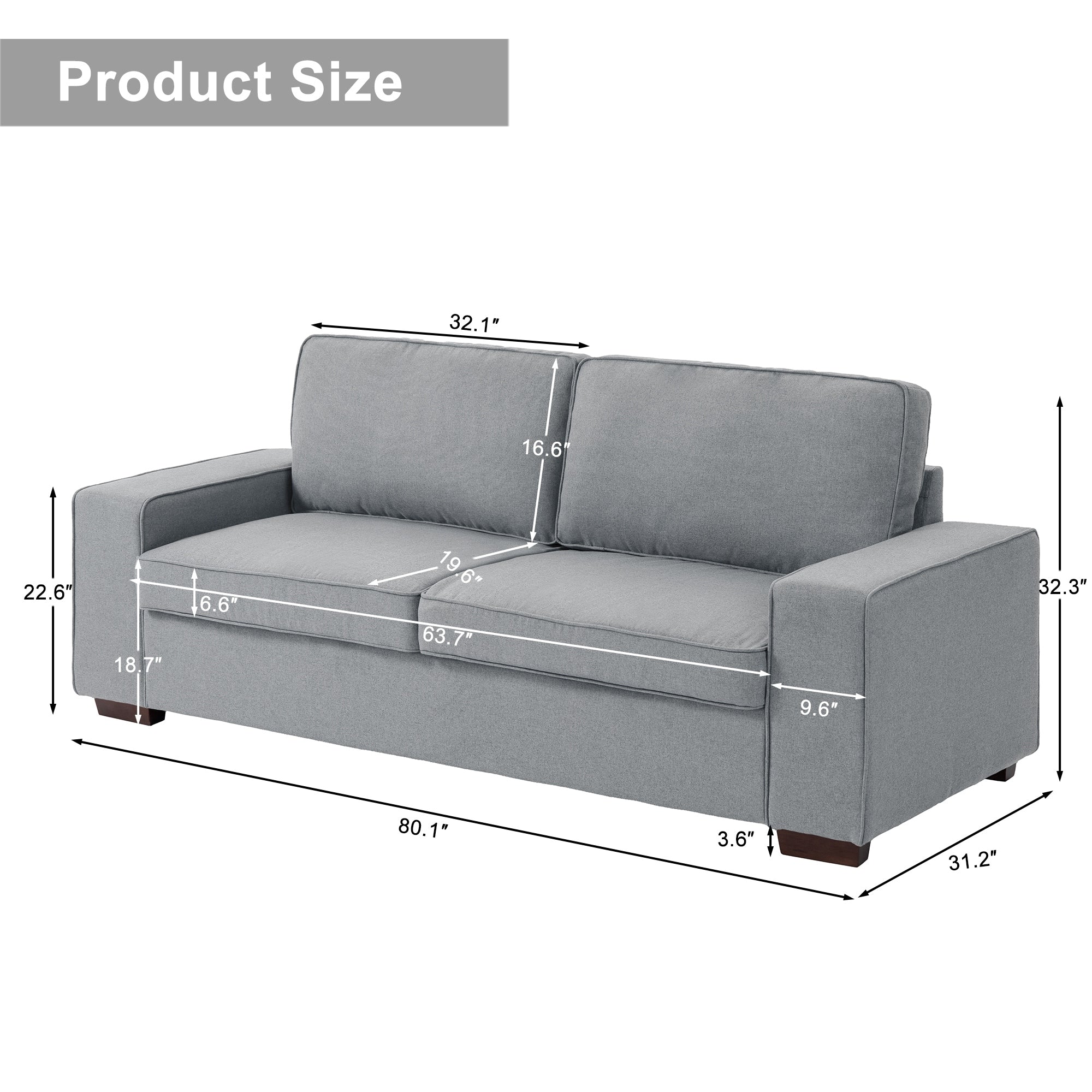 Canapé de salon en velours côtelé de 80,1 po de large