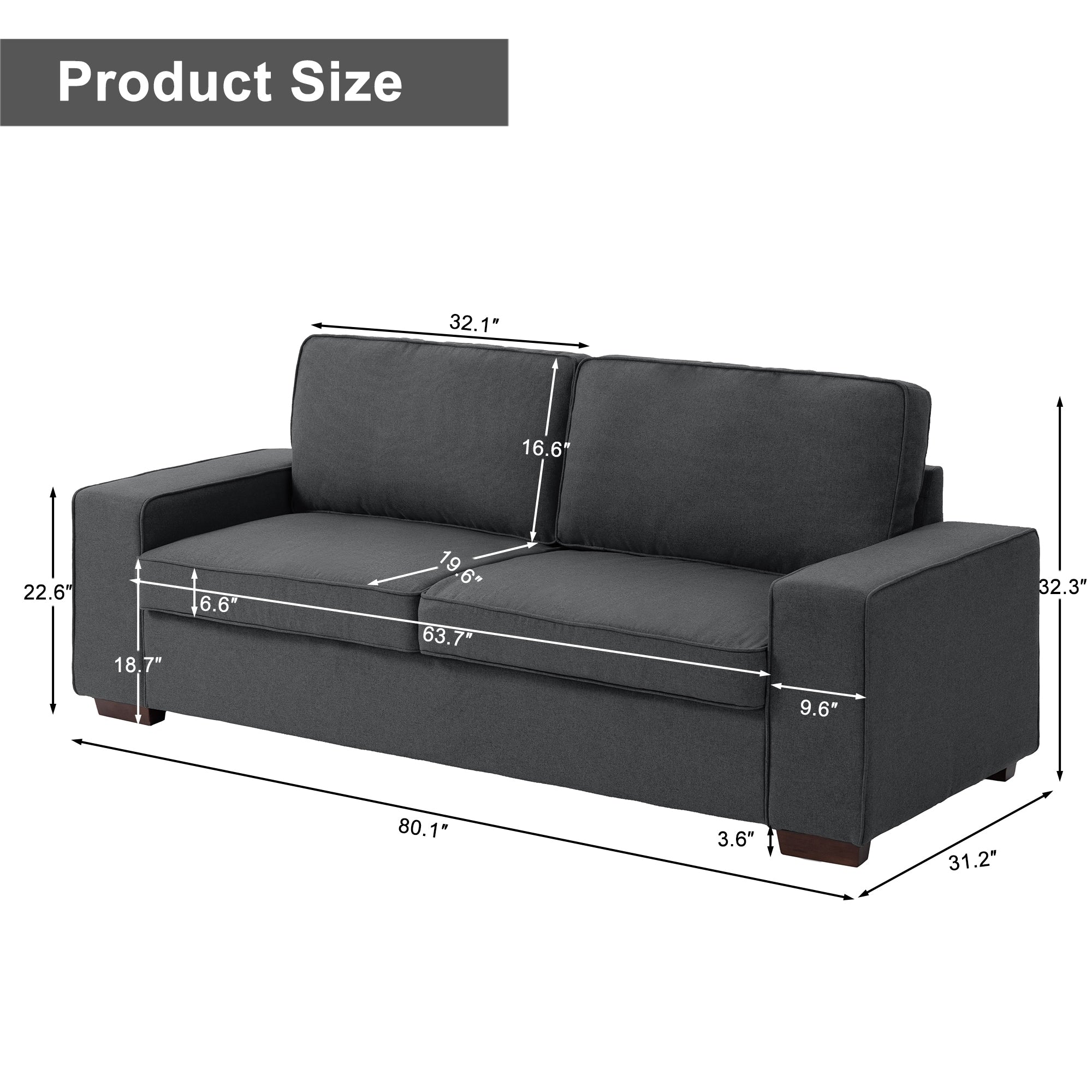 Canapé de salon en velours côtelé de 80,1 po de large