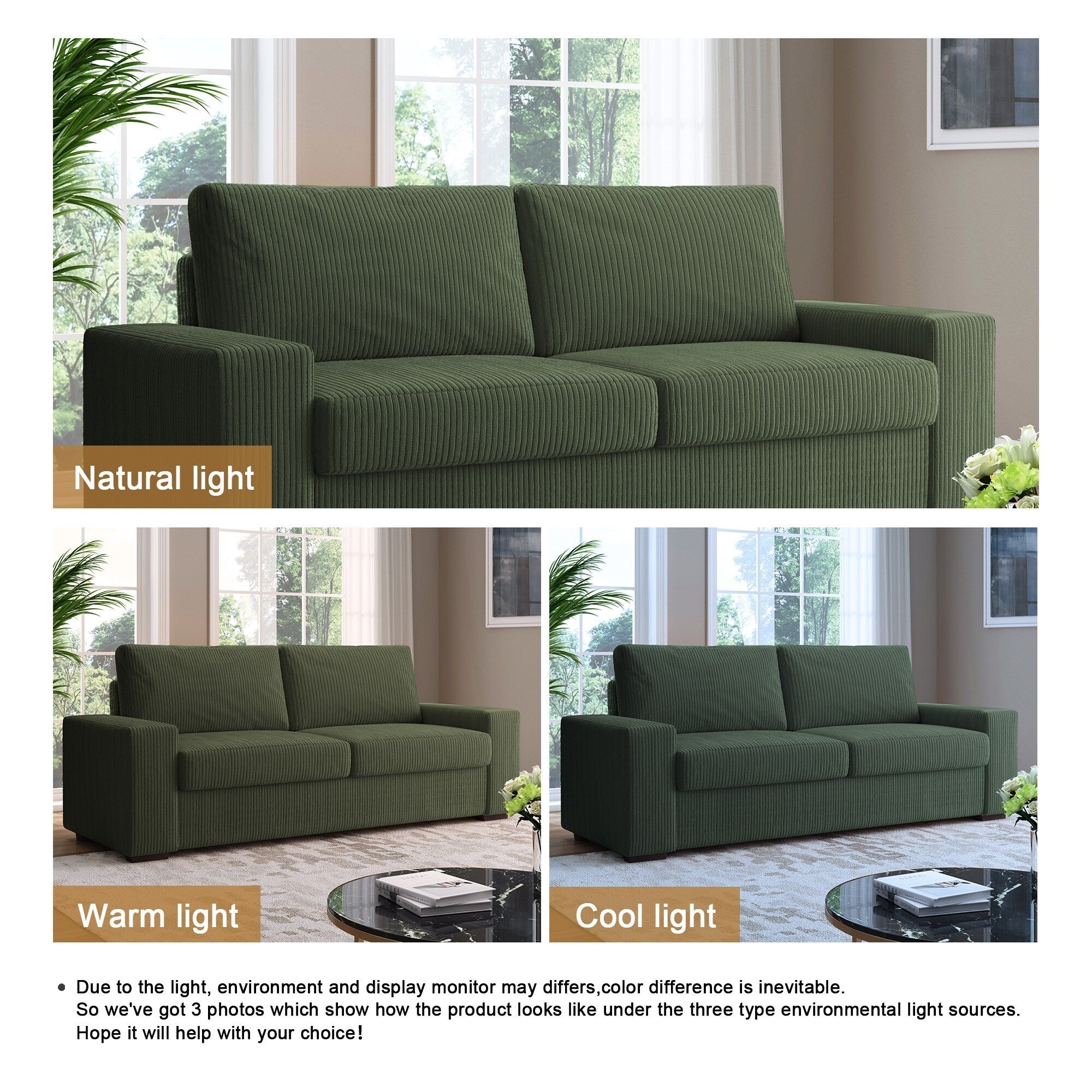 Canapé de salon en velours côtelé de 80,1 po de large