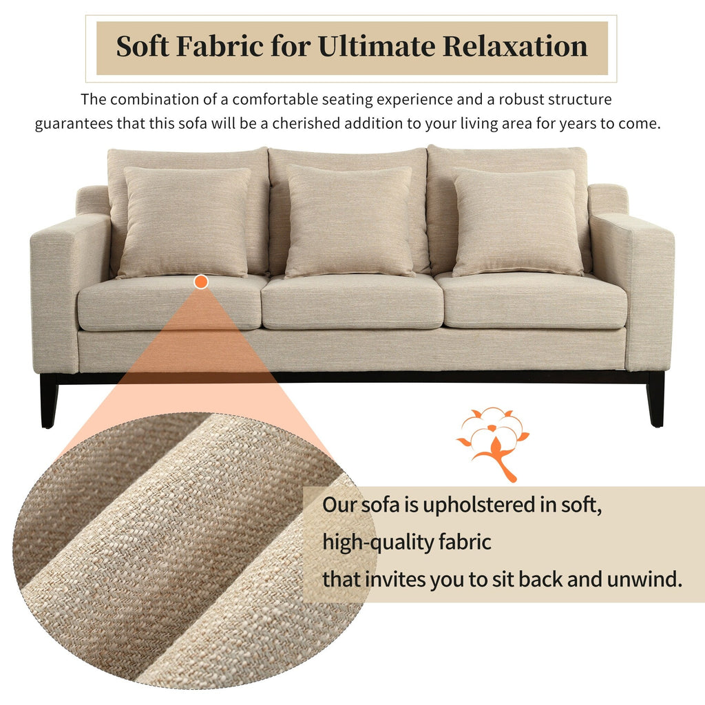 Canapé 3 places en polyester 80,5 pouces, finition bois massif – Confort haut de gamme pour salon ou bureau