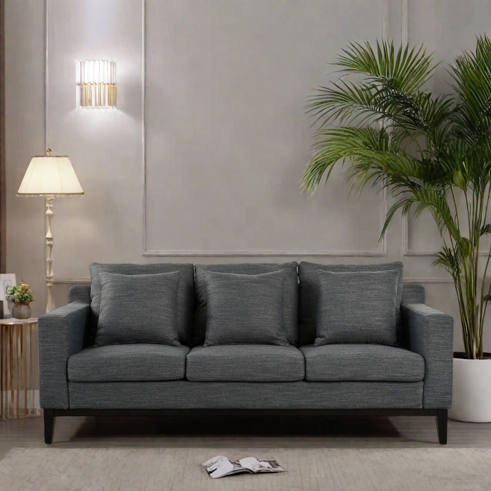 Canapé 3 places en polyester 80,5 pouces, finition bois massif – Confort haut de gamme pour salon ou bureau