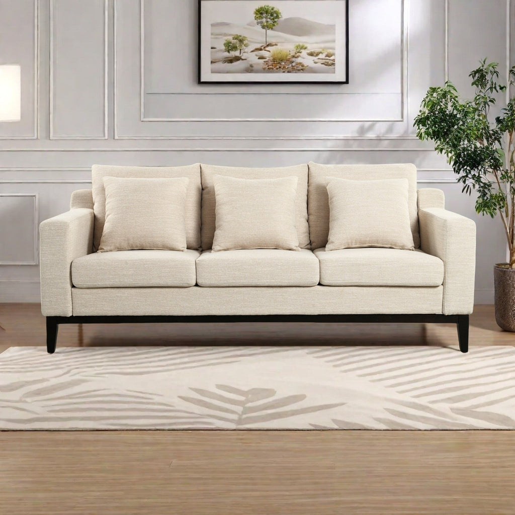 Canapé 3 places en polyester 80,5 pouces, finition bois massif – Confort haut de gamme pour salon ou bureau