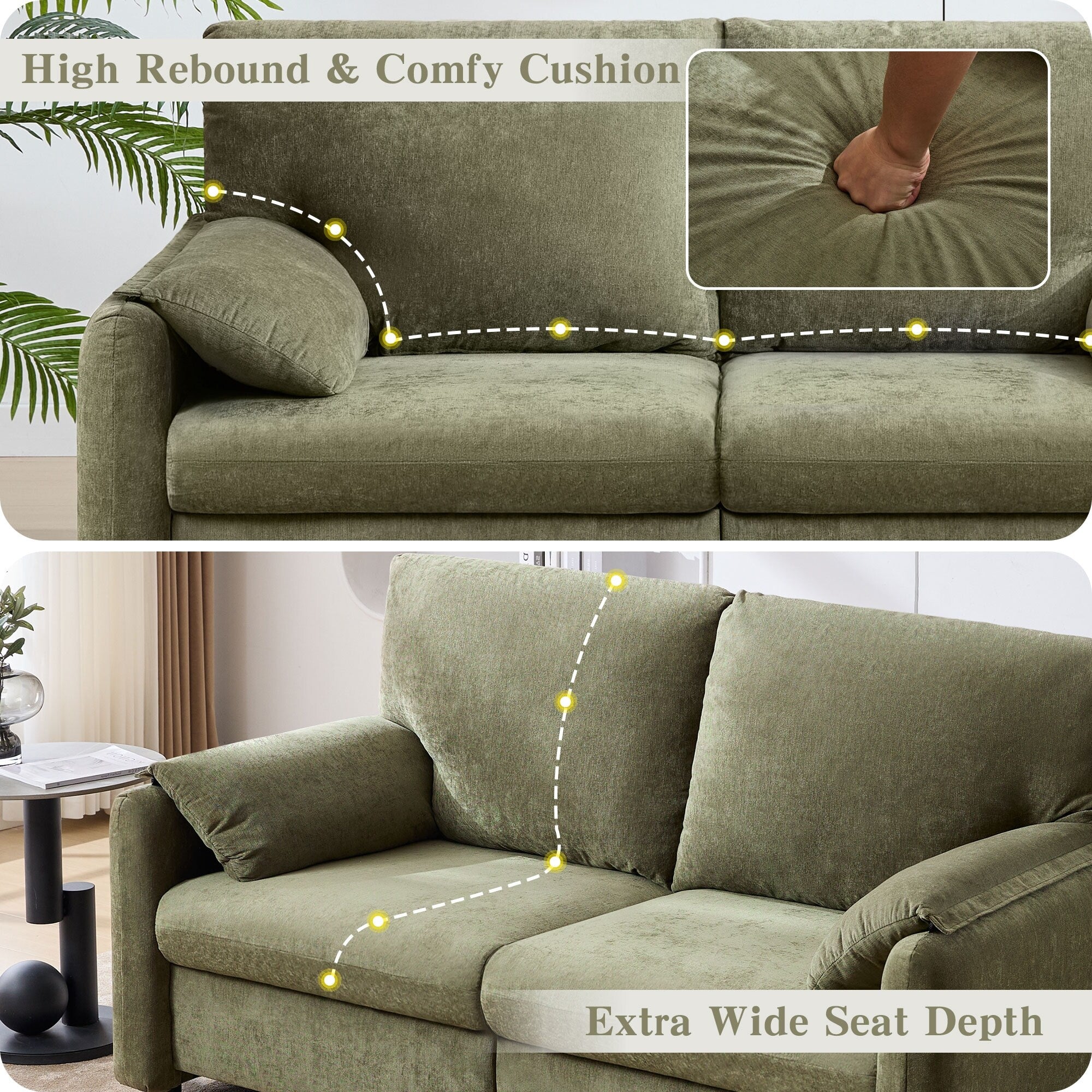 Canapés en duvet de 800 lb, canapé minimaliste de 60 pouces, avec plusieurs couleurs pour le salon et la chambre