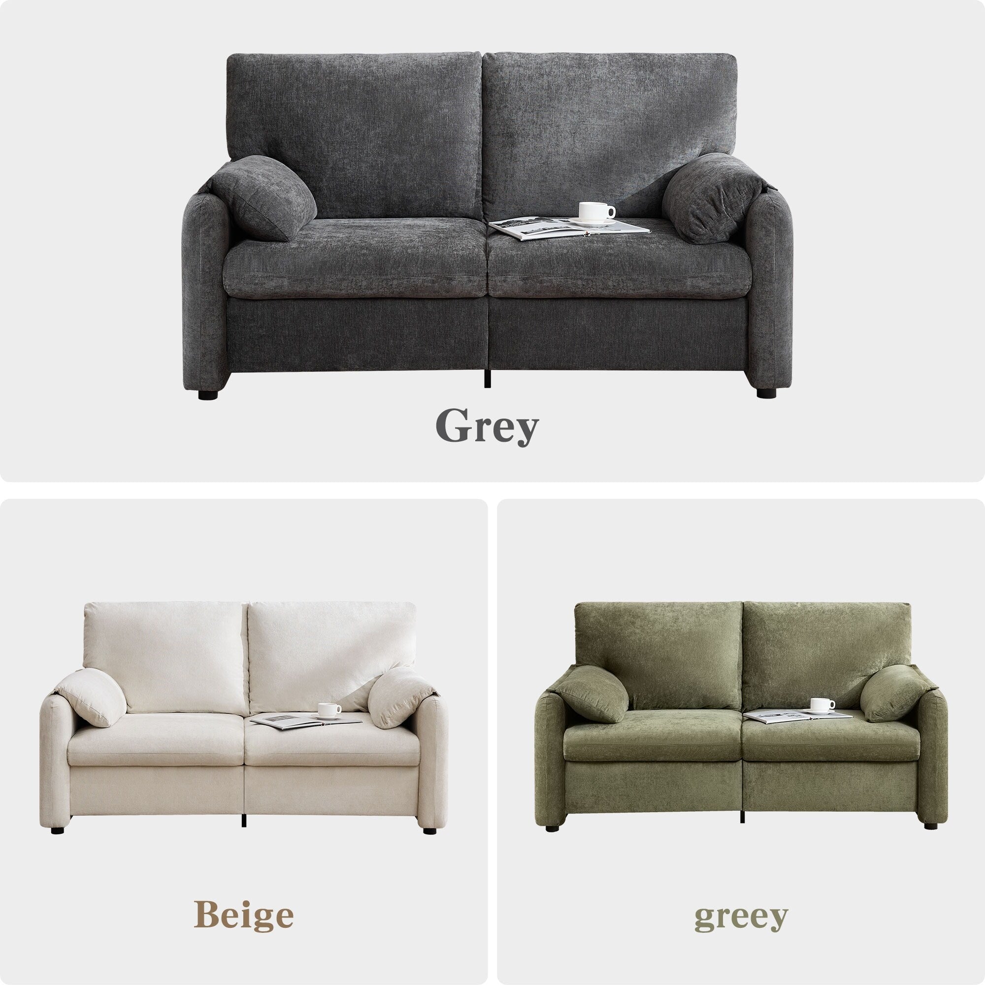 Canapés en duvet de 800 lb, canapé minimaliste de 60 pouces, avec plusieurs couleurs pour le salon et la chambre