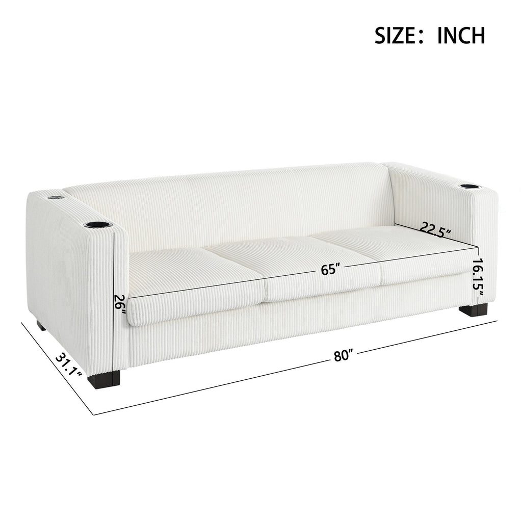 Canapé 3 places en bois massif 80 avec 2 ports USB et deux porte-gobelets