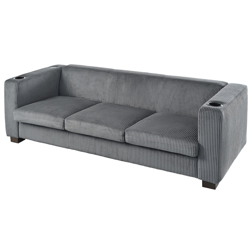 Canapé 3 places en bois massif 80 avec 2 ports USB et deux porte-gobelets