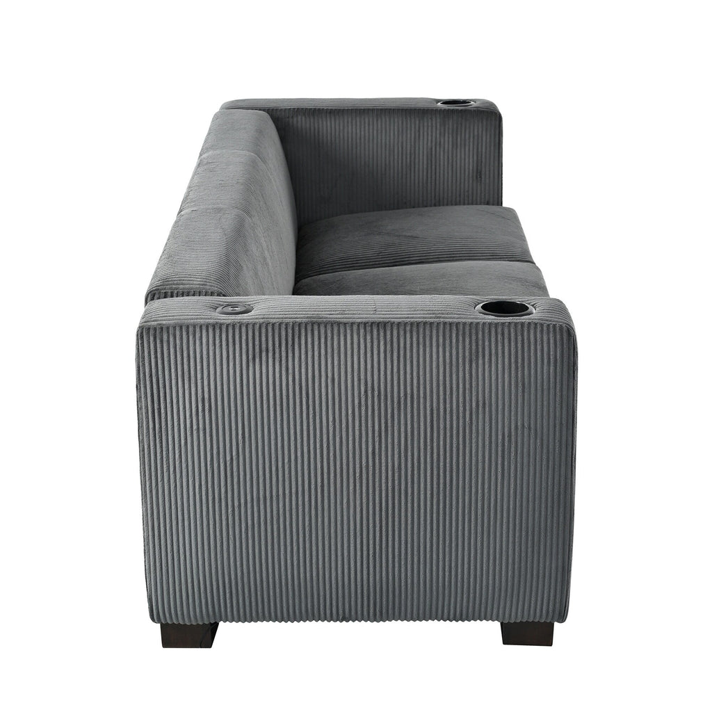 Canapé 3 places en bois massif 80 avec 2 ports USB et deux porte-gobelets